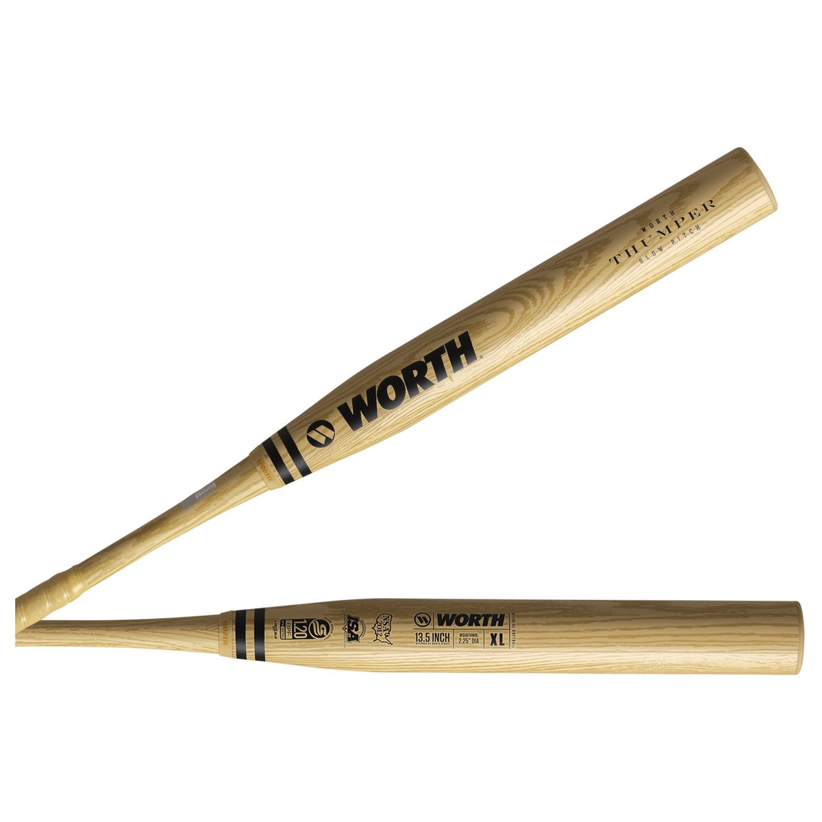2026 Worth Thumper XL Wood Look USSSA Slowpitch Softball Bat 2 Piece 13.5" Barrel WSU6THWBL
