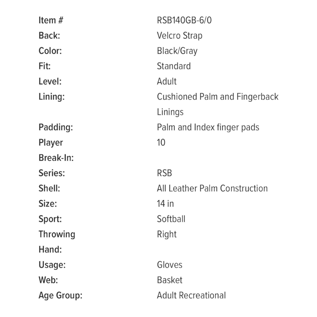 Rawlings RSB Slowpitch Softball Glove 14" RSB140GB