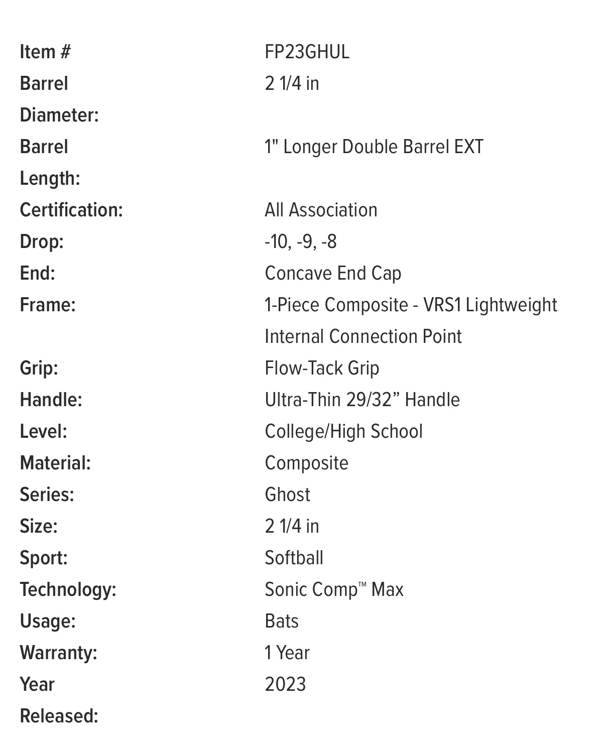 CLOSEOUT 2023 Easton Ghost Unlimited Fastpitch Softball Bat FP23GHUL