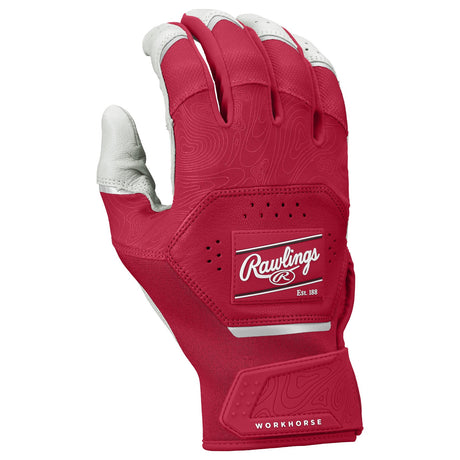 Rawlings Workhorse Batting Gloves Adult & Youth WH25BG – White/Scarlet