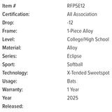 2025 Rawlings Eclipse Fastpitch Softball Bat -12oz RFP5E12