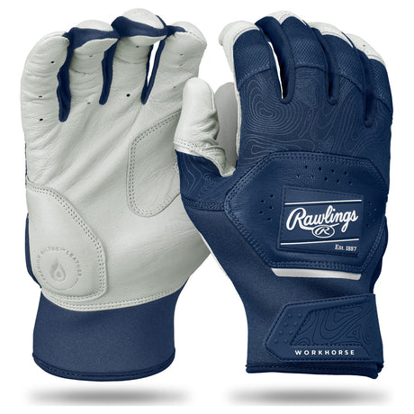 Rawlings Workhorse Batting Gloves Adult WH25BG – White/Navy