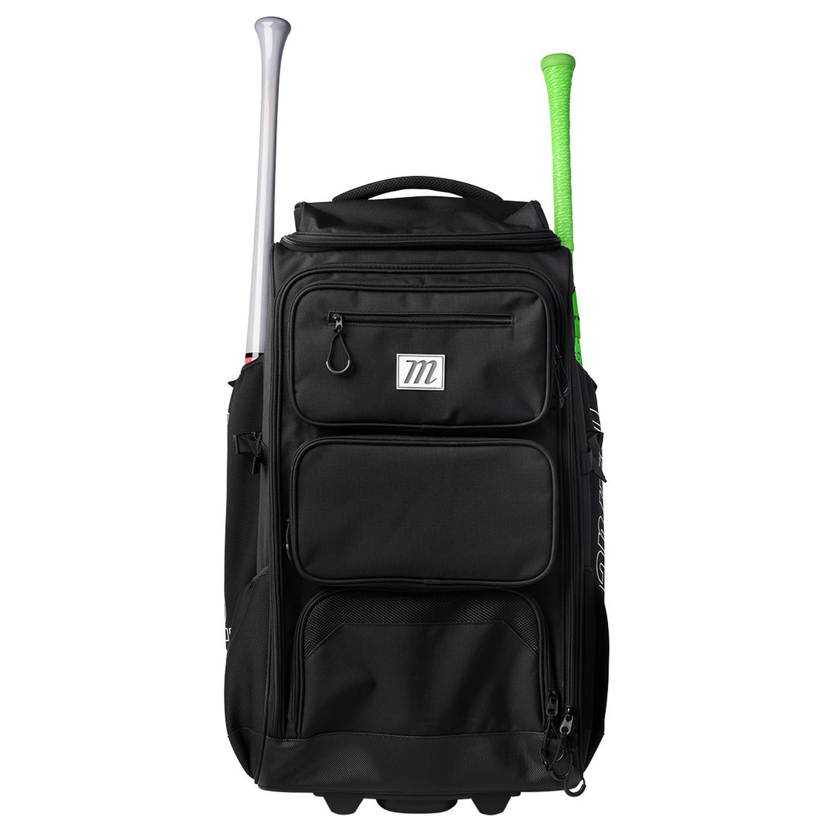 Marucci Convoy+ Wheeled Bag MBCVUWB Black front with bats