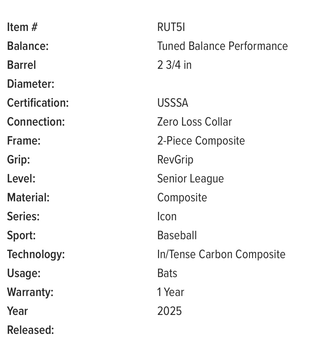 2025 Rawlings Icon Youth USSSA Baseball Bat -8oz RUT5I8