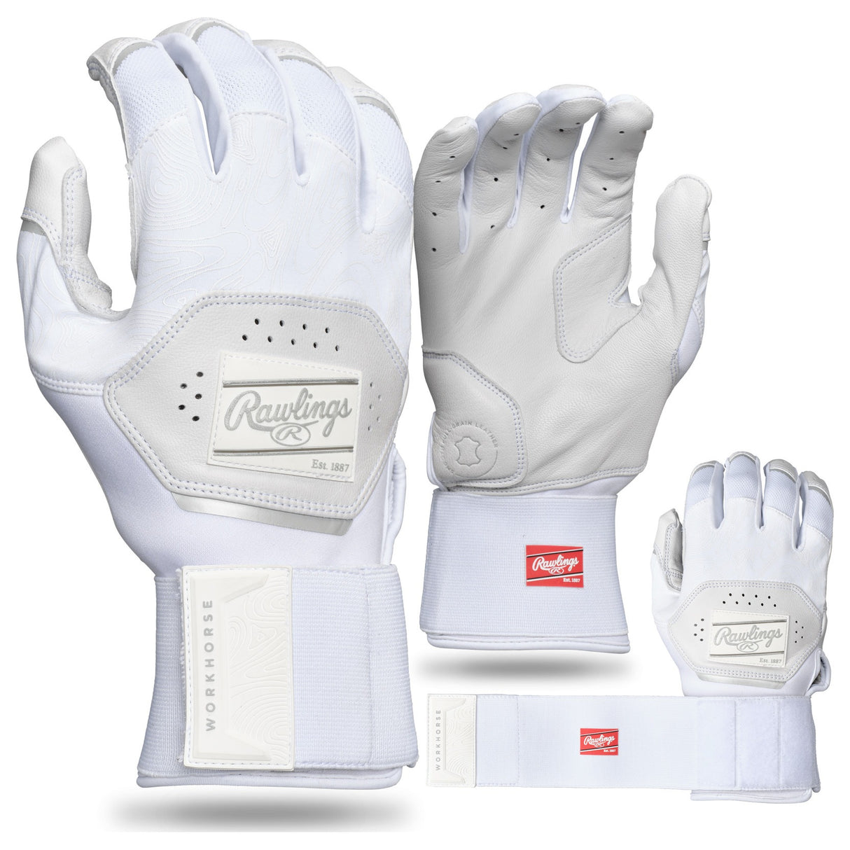 Rawlings Workhorse Compression Strap Batting Gloves Adult WH25CBG – White