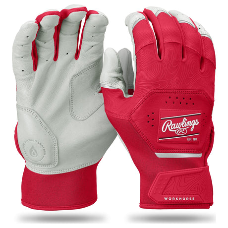 Rawlings Workhorse Batting Gloves Adult & Youth WH25BG – White/Scarlet