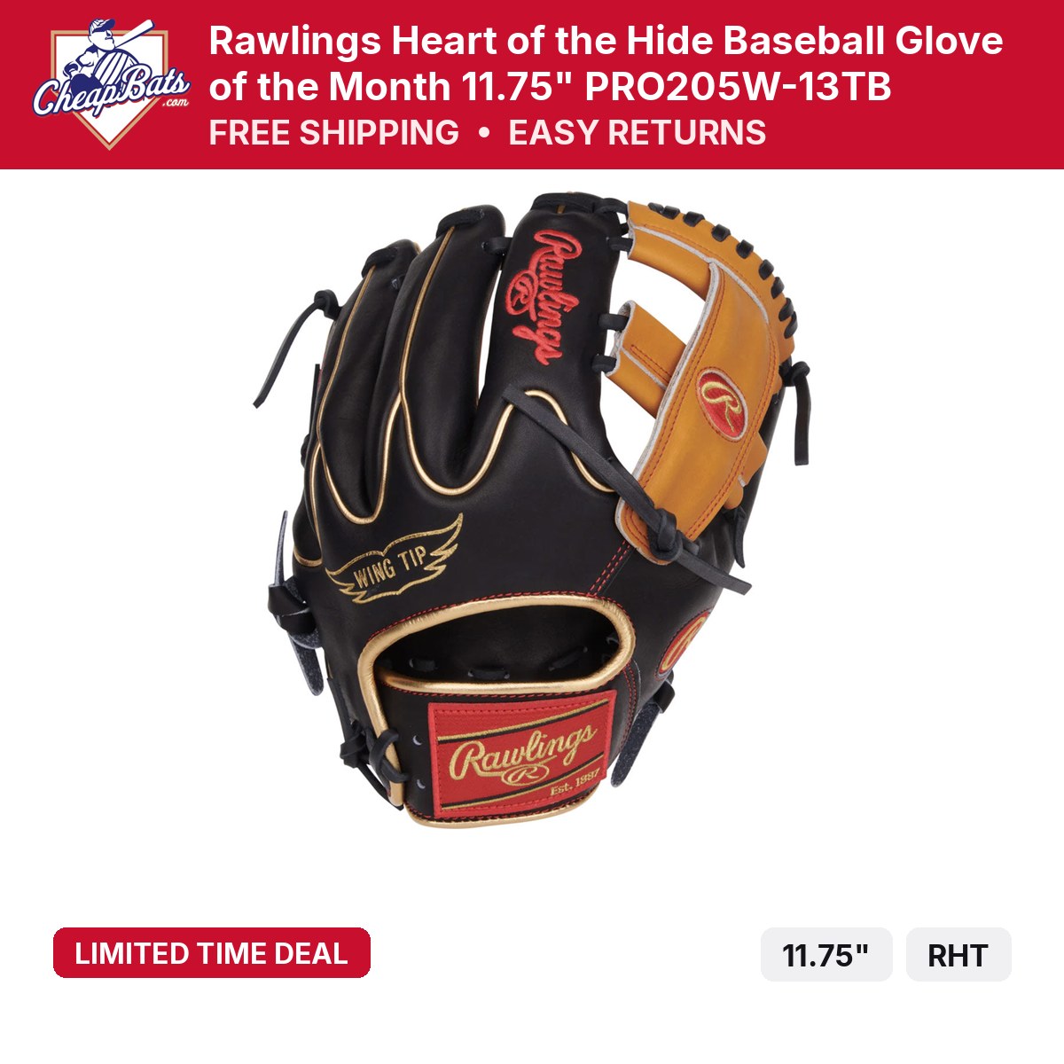 Rawlings Heart of the Hide | PRO205W-13TB | CheapBats.com