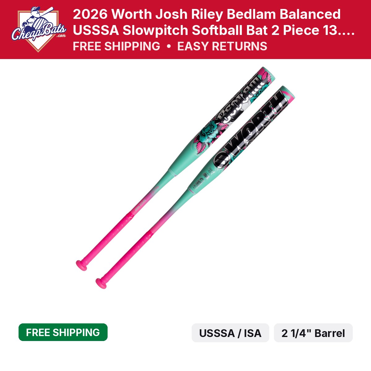 2026 Worth Josh Riley Bedlam Balanced USSSA Slowpitch Bat