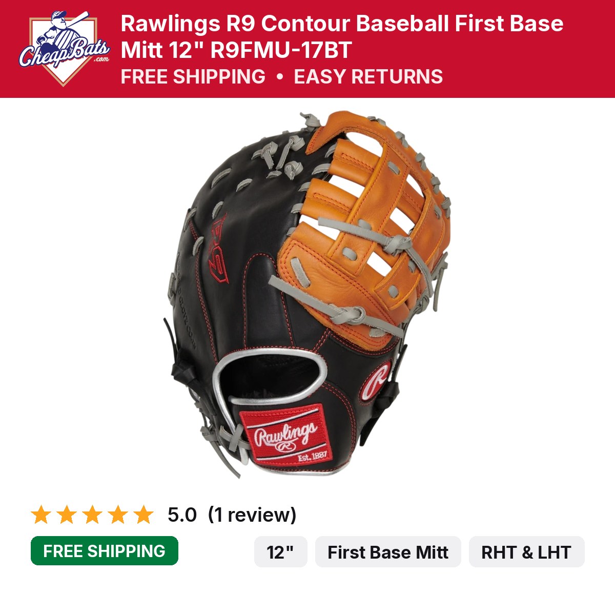 Rawlings R9 Contour First Base | R9FMU-17BT | CheapBats.com