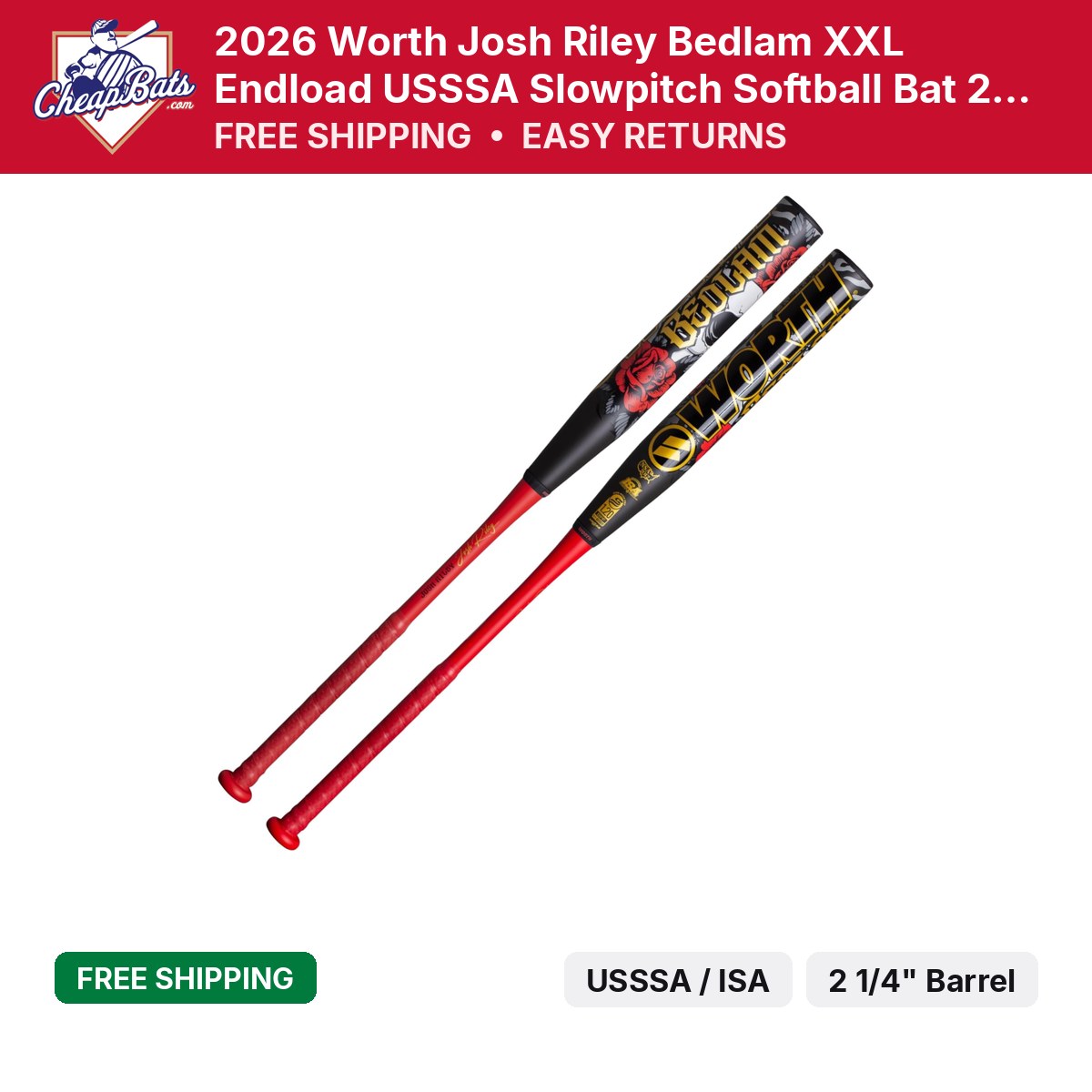 2026 Worth Josh Riley Bedlam XXL Endload USSSA Slowpitch Bat