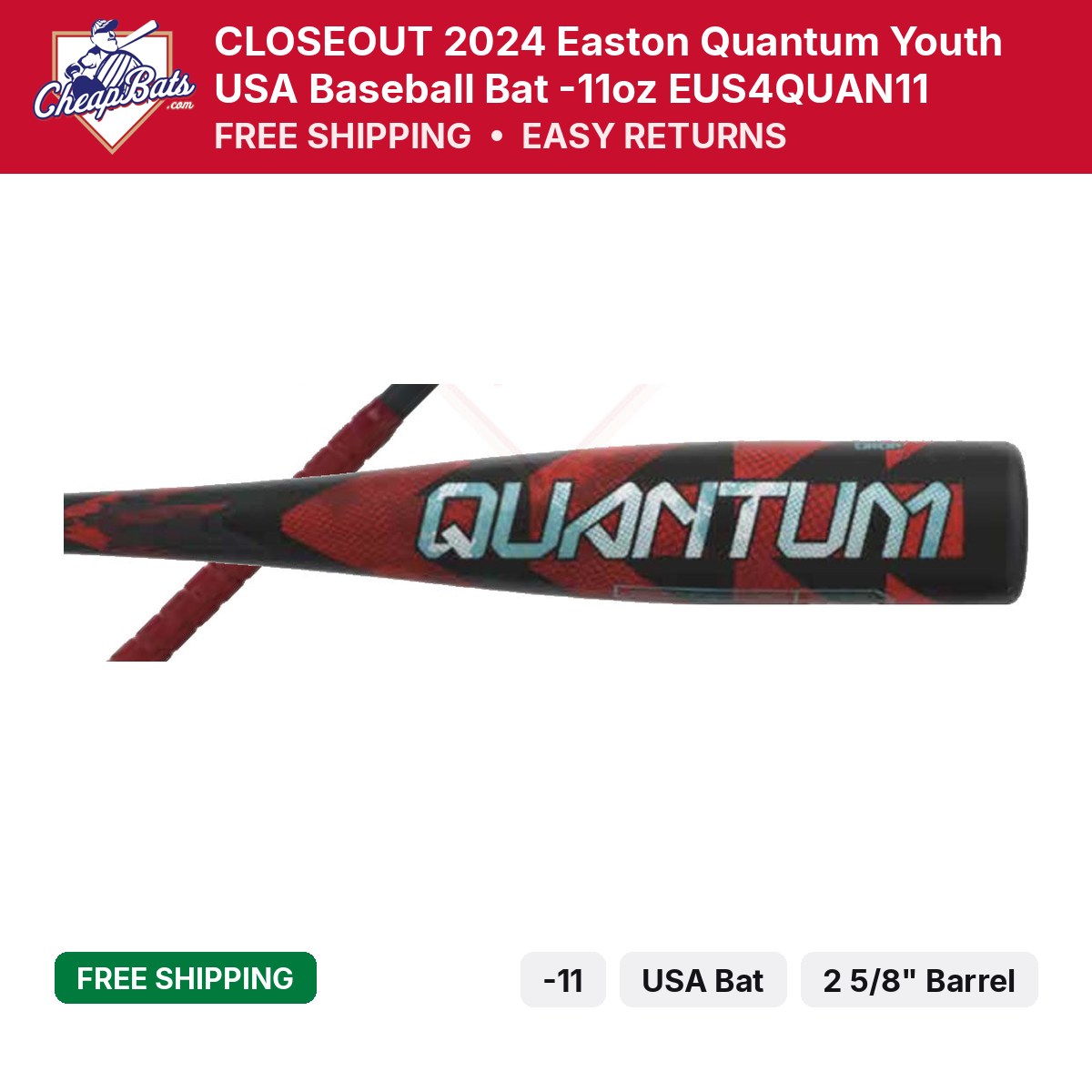 CLOSEOUT 2024 Easton Quantum Youth USA Baseball Bat -11oz