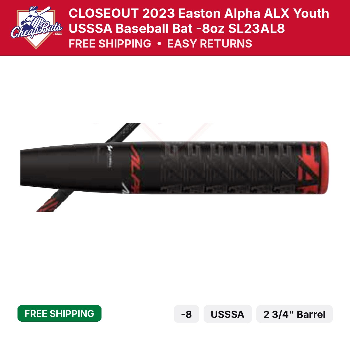 CLOSEOUT 2023 Easton Alpha ALX Youth USSSA Baseball Bat -8oz