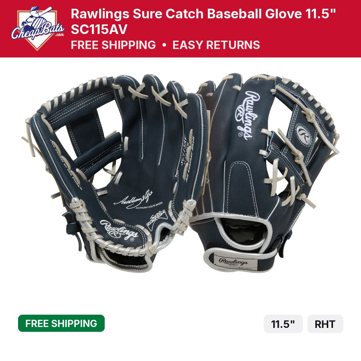 Rawlings Sure Catch Baseball Glove 11.5