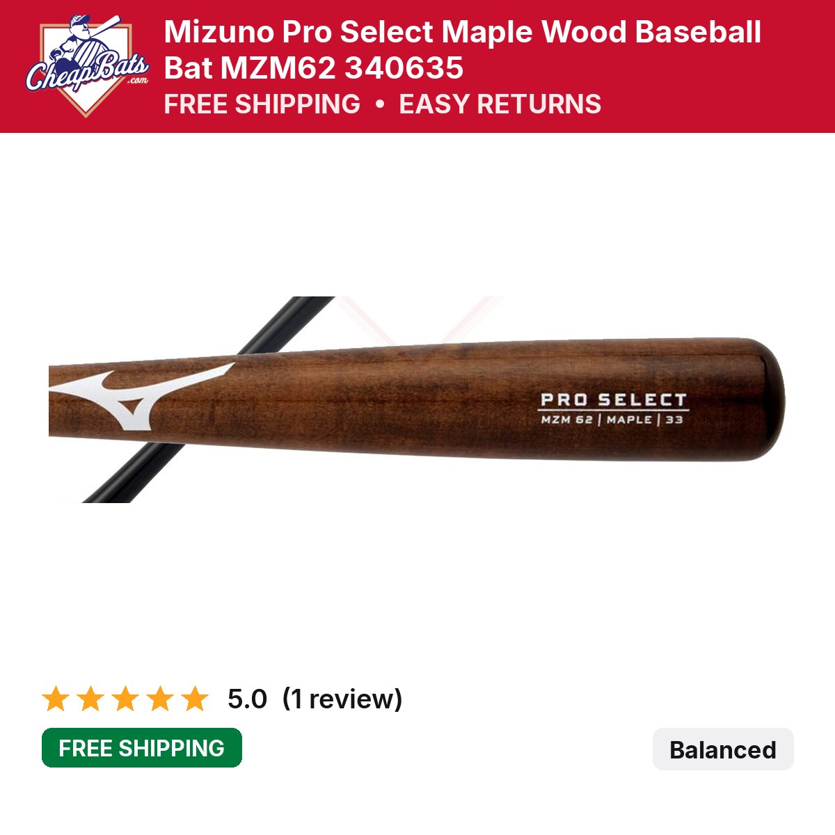 Mizuno Pro Select Maple Wood MZM62 | MZM62 | CheapBats.com